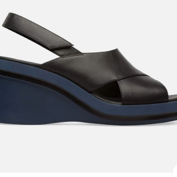 🌹Camper women’s Kyra wedge sandal, casual, open toe slingbacks leather black 10 - Picture 12 of 17